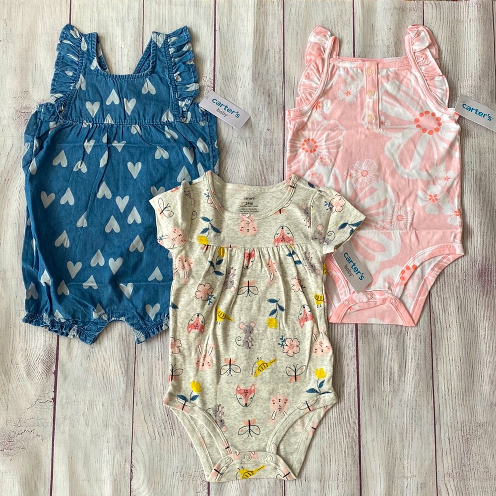 NWT Carter’s 24 Months Girls Bodysuits/Rompers Bundle- CUTE!